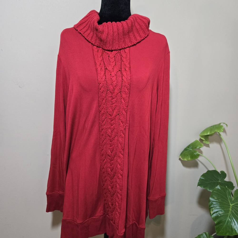 Chico's Cable-Front Cowl Neck Sweater - Red